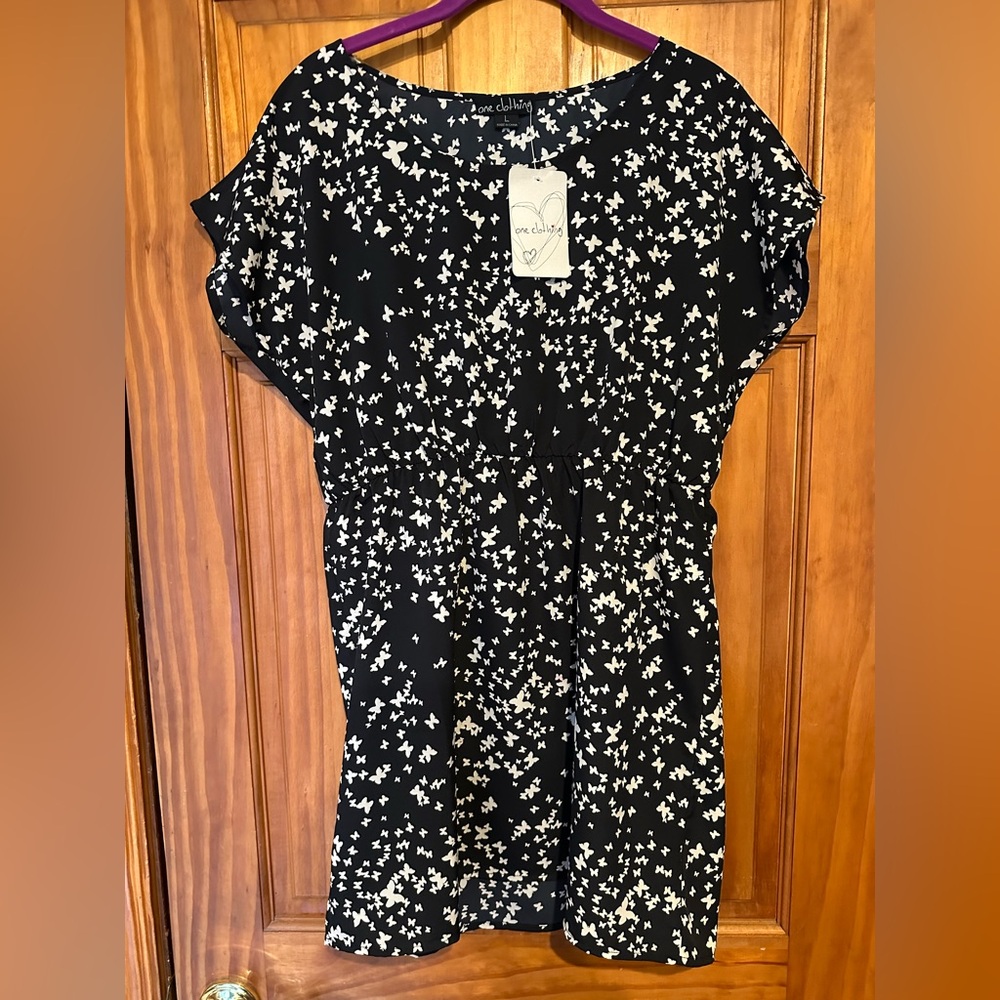 One Clothing Women’s Large Black White Butterfly Mini Dress - New